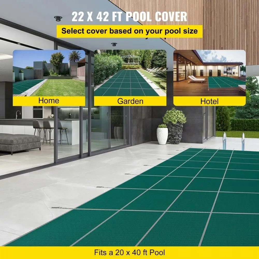 20x40ft Rectangle Inground Pool Safety Cover - Green Mesh with Solid Steps for Winter