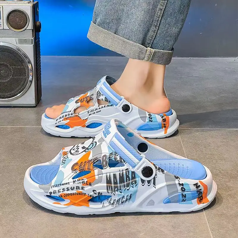 Man Summer New Print Outdoor Casual Sports Sandals Thick Sole Non Slip Fashionable Outdoor Beach Slippers Sandals Wading Shoes