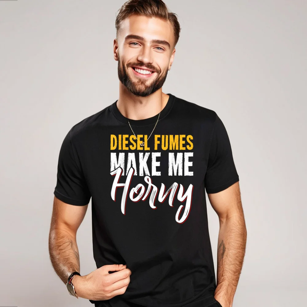 Female Cute Tops & Tees Round Collar Mother Day Premium Cotton T-Shirt Slogan Short Sleeve  Fumes Make Me Horny Tee Shirt