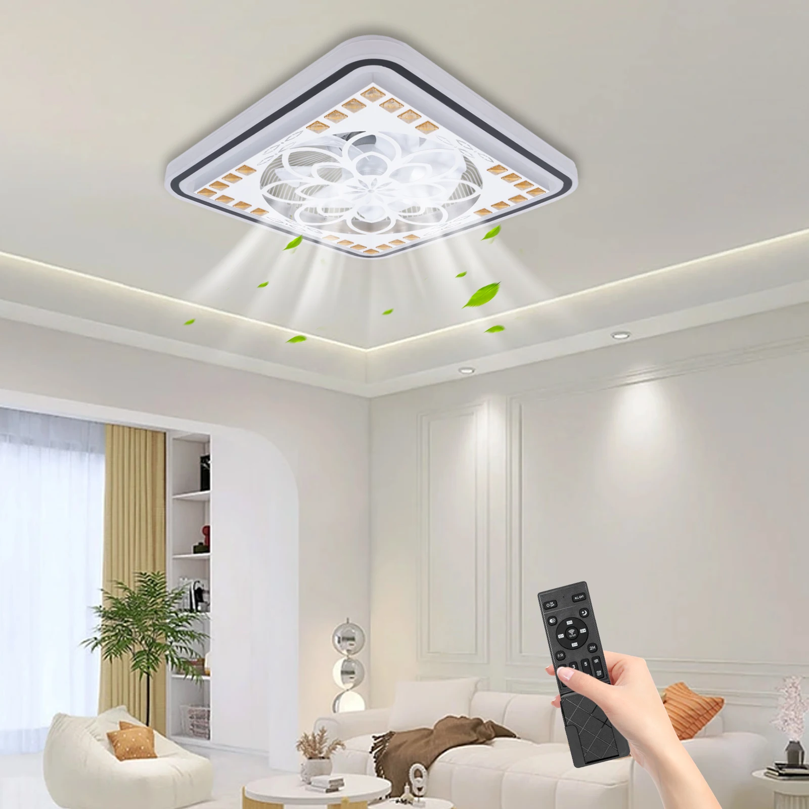 Imagem -02 - Ventilador de Teto Moderno com Luz Led Bladesess Flush Mount Lâmpada Regulável Luminária Interior Invisible Remote Home Decor