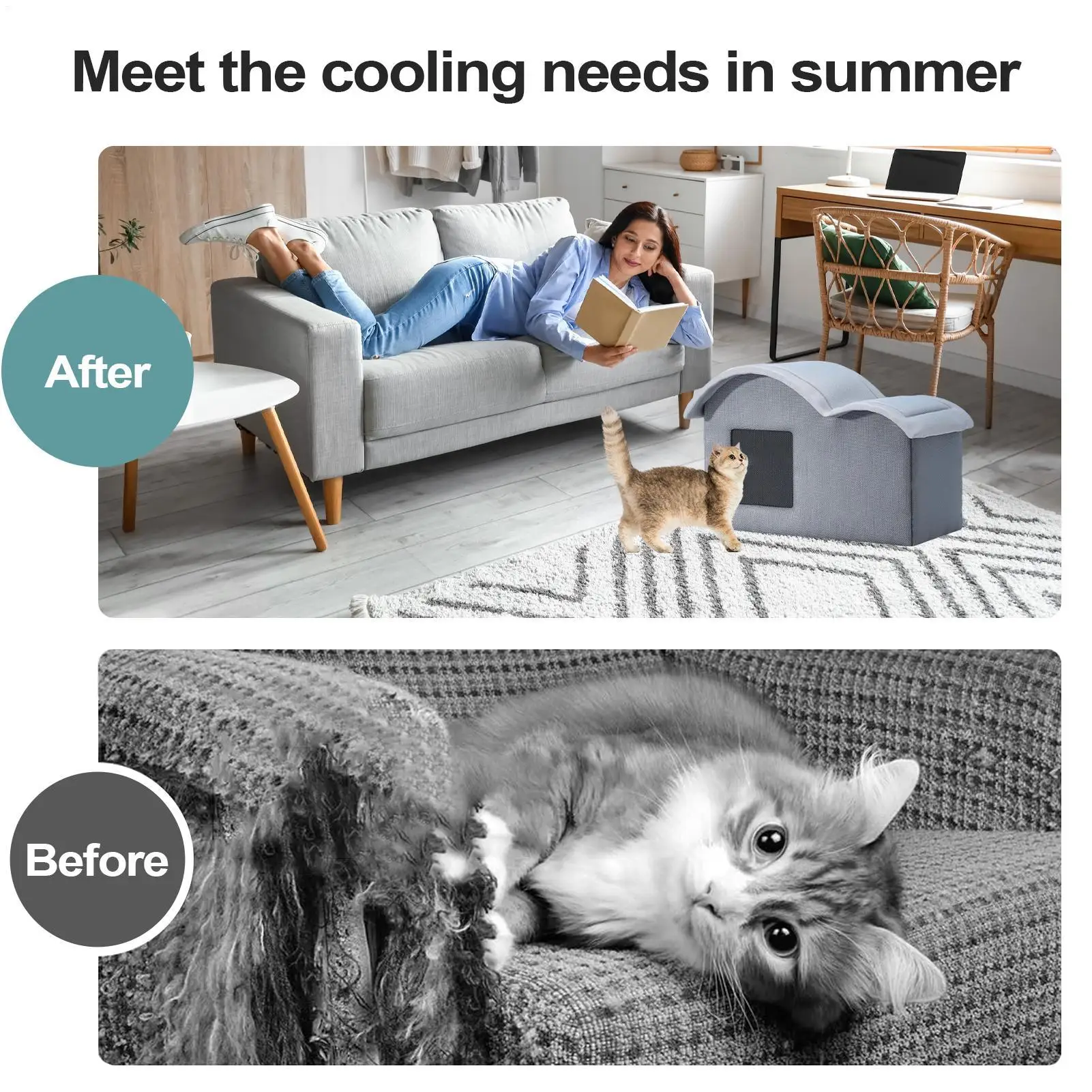 

Cat Cooling House Aluminum Foil Lining Cooling Cat Cave Detachable Shelter Thermal Beds Spacious Shade For Pet Dogs Kitten