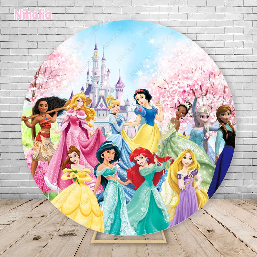 Disney All Princess Get Together Backdrops For Girls 1st Sakura Castle Birthday Background Photozone Wall Wedding Cylinder Decor