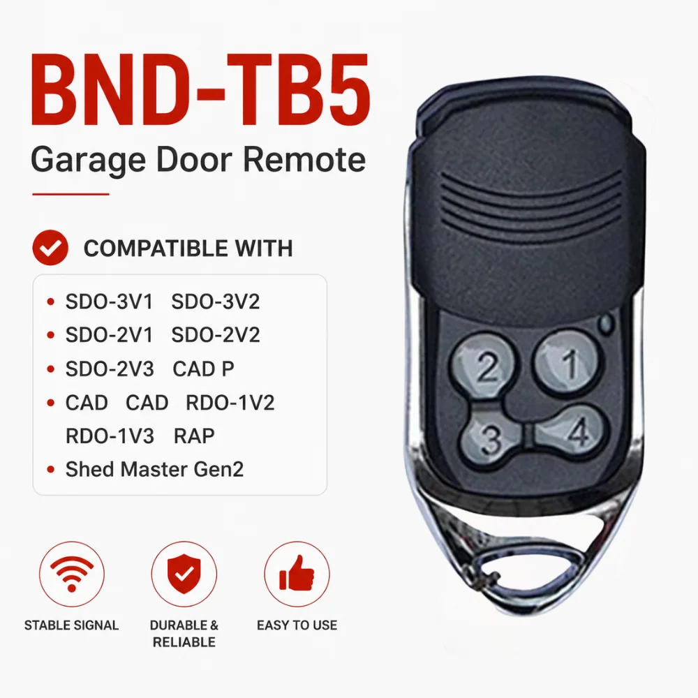 Comaptible B&D Tritran TB5 433mhz Garage Door Remote BND BD2 BD4 TB5V2 for B&D SDO-4V1 3V1 2V1 1V2 P Roller Garage Door Motor