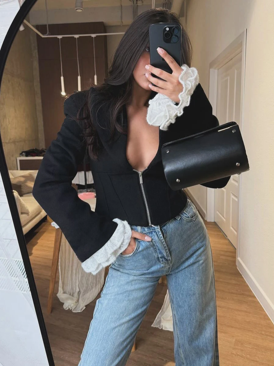 Weird Puss – manteau coupe cintrée avec fermeture éclair pour femme, haut décontracté, Cool et polyvalent, détail Sve, coupe-vent