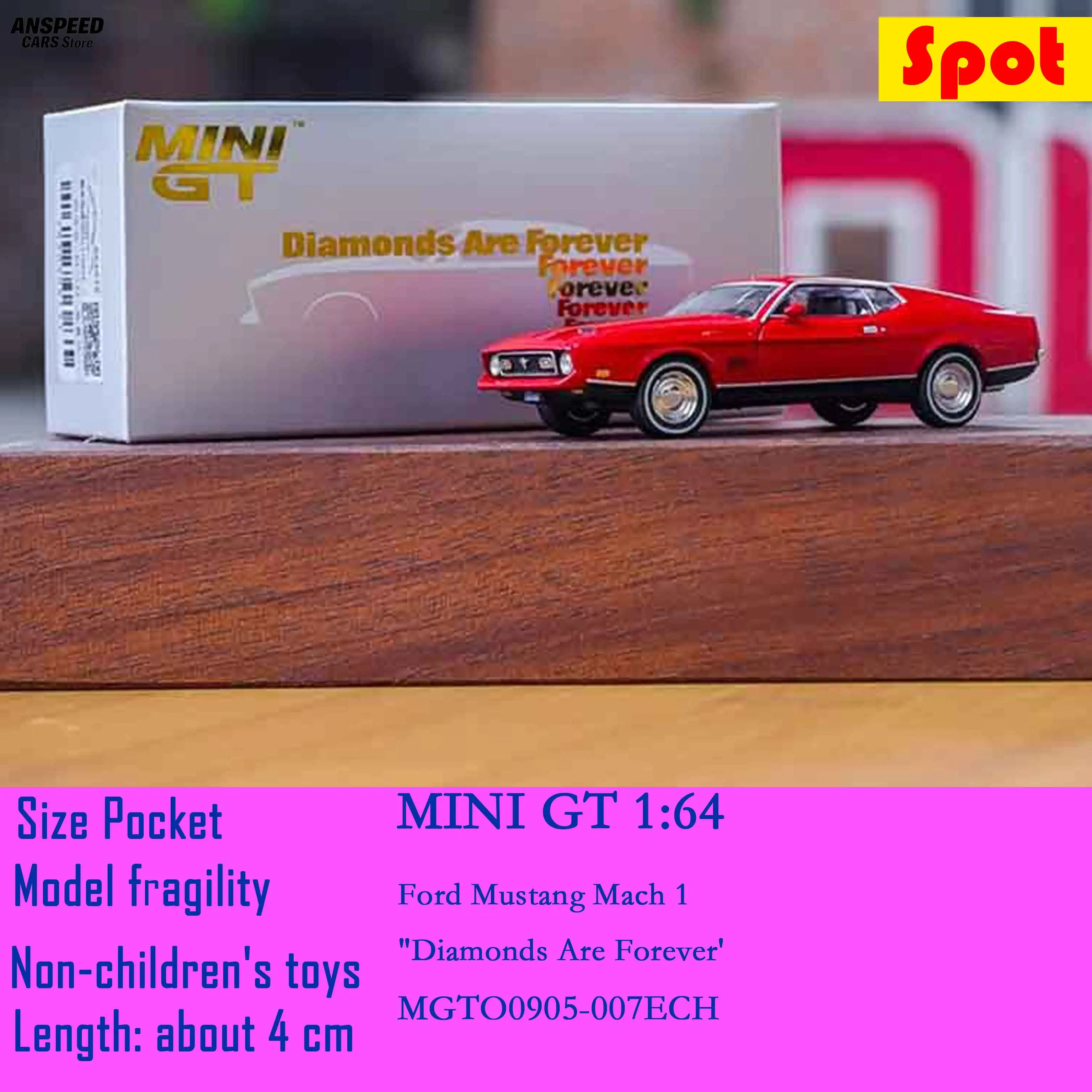 

MINIGT 905 1:64 Ford Mustang Mach 1 007 James Bond Alloy Car Model Simulation Desk Ornament Vehicle Toy