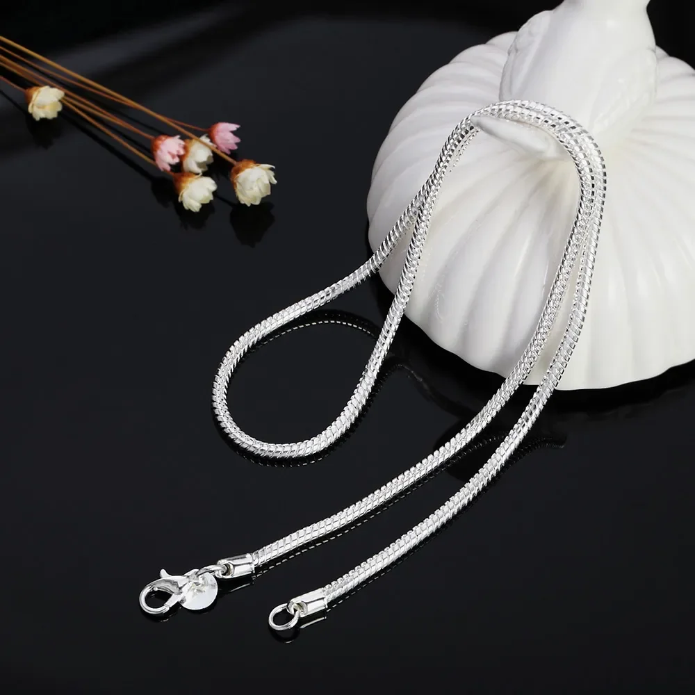 Women's 925 Sterling Silver Solid Snake Chain Necklace, Adjustable Length
