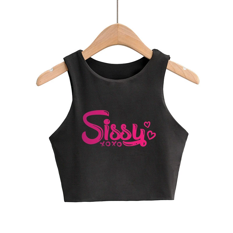 SISSY XO XO Cute Heart Print Summer Fashion Women Sexy Slim Tops O-neck Sleeveless Double Nylon Ladies Good Quality Tank Top