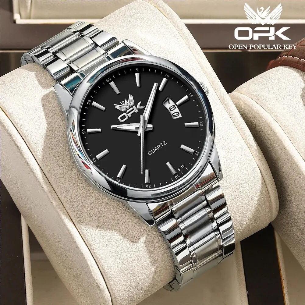 OPK6010 Men's Quartz Watch with Steel Band Chain Display Calendar Feature