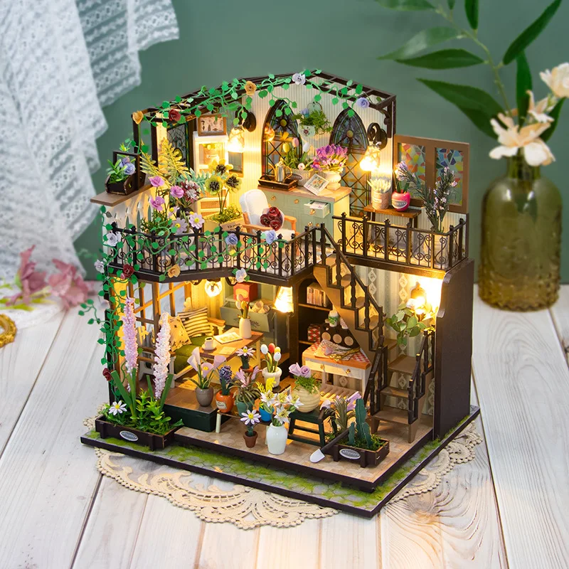 

Hongda DIY handmade small house, doll house, double-layer garden house, villa, mini 3D building model assembly