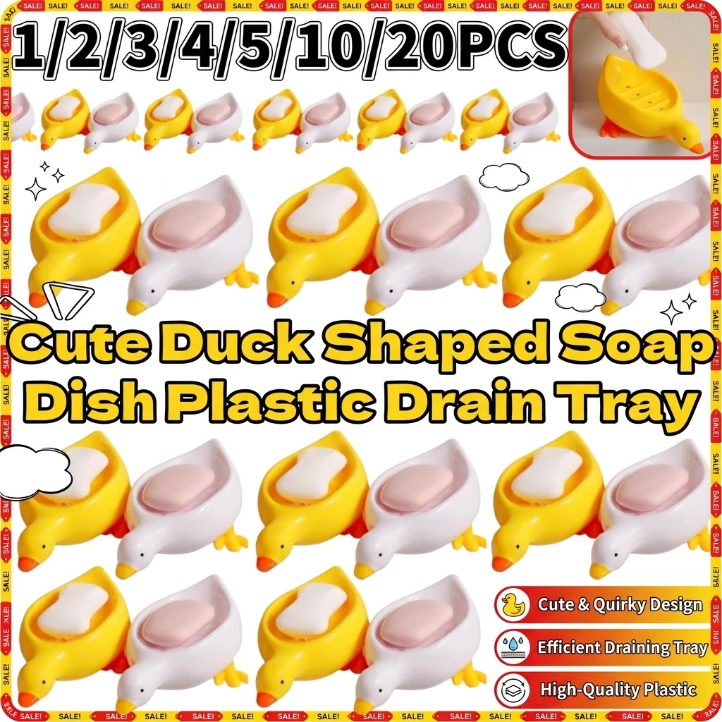1-20PCS Cute Duck Shaped Soap Dish Plastic Drain Tray Self Draining Holder Multifunctional Storage Rack Bathroom Accessories