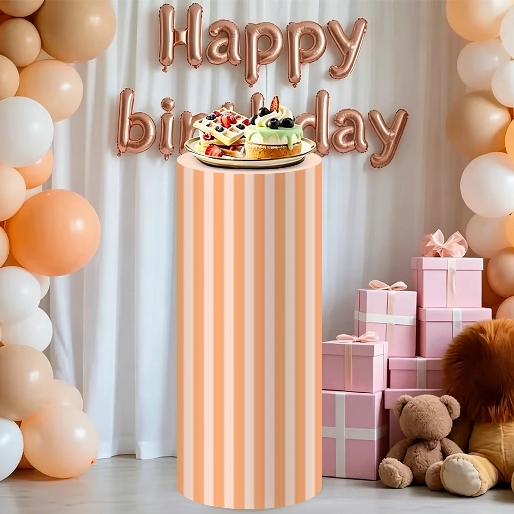 Yeele Colorful Lines Cylinder Cover Backdrop Baby Shower Birthday Wedding Event Decor Elastic Cylinder Pedestal Stand Background