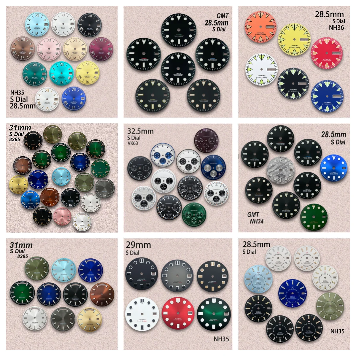 

28.5/29/31/32.5mm Speed/GMT S Logo Dial Fit NH35/34/36/8285/VK63 Movement Green/Ice Blue Luminous Watch Modification Accessories