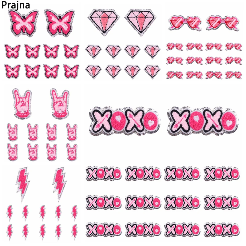 5ชิ้นผ้ากำมะหยี่ปักลายการ์ตูนผีเสื้อตัวอักษรป้ายผ้าติดเสื้อบนแพทช์สำหรับเย็บเสื้อผ้า DIY