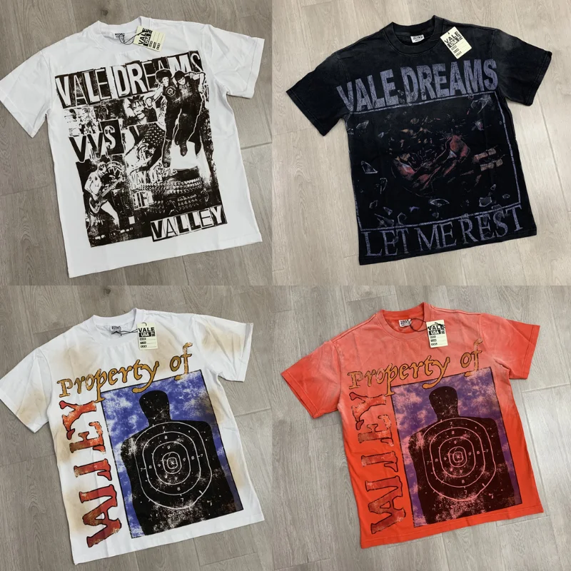 

Streetwear VALLEY Tee High Quality European American Harajuku Cartoon Casual Graphic T Shirts Men Women