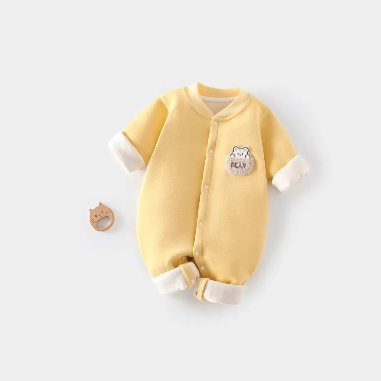 Baby Onesie Boys Girls Padded Long Sleeve Cute Bear Pattern Jumpsuit Autumn And Winter Comfortable Warm Onesie