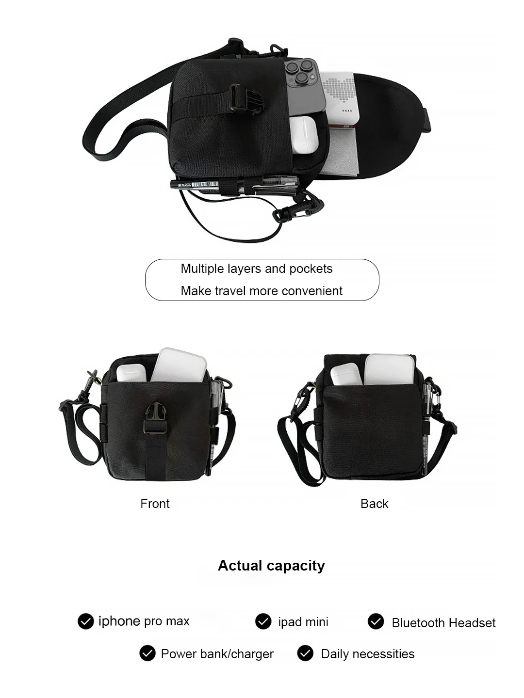 Crossbody Bags Men RPET Eco Waterproof Small Cross Shoulder Bag for Man CellPhone Sling Messenger bag Purse Casual Short Trip 가방