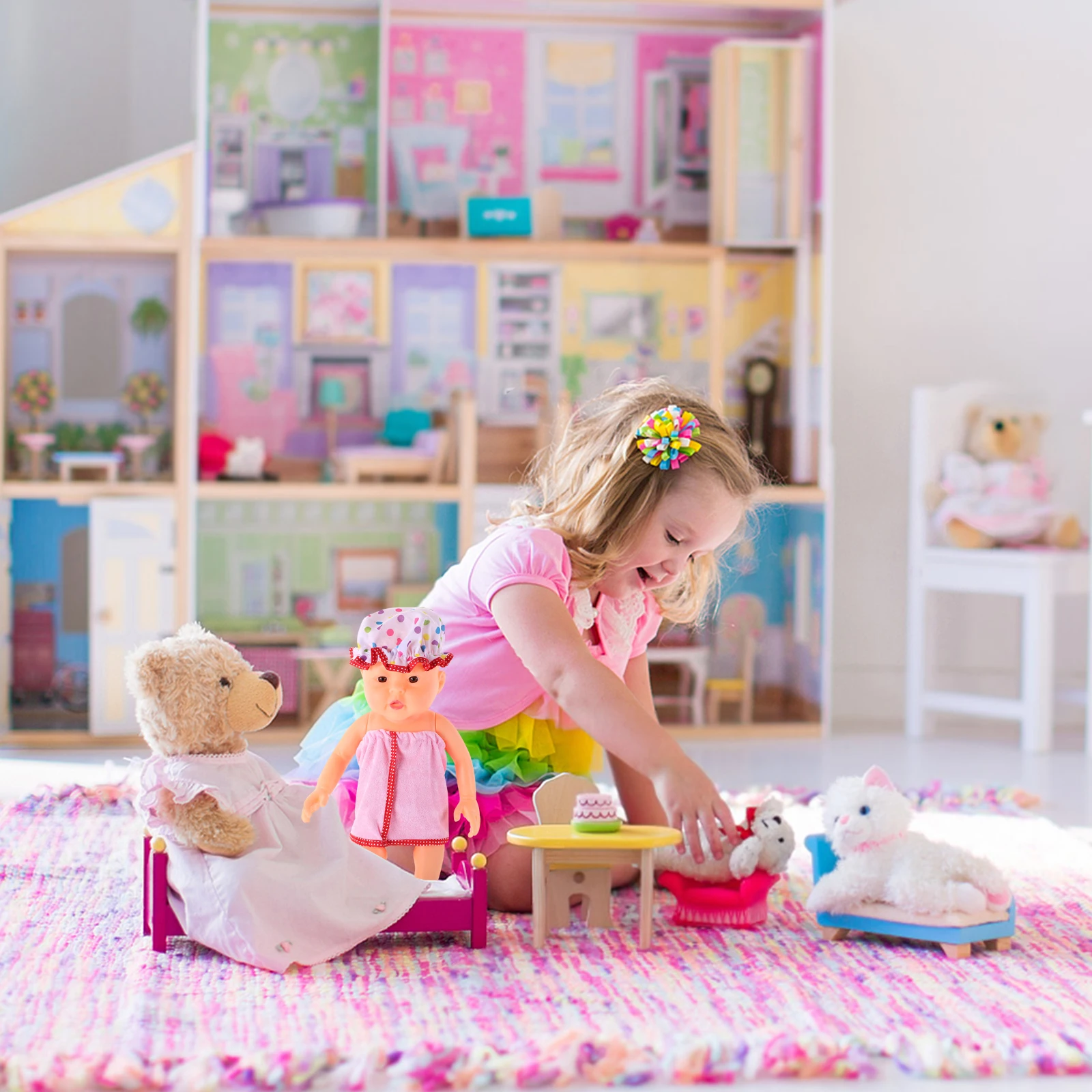 

18 Inch Set: Dollhouse Spa Outfit Includes Bathrobe Hat Clothes For Plushies Accessories Costumes Clothing