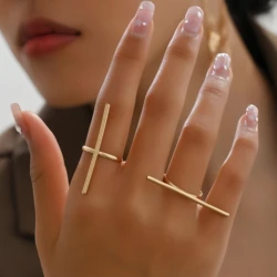 2-piece European and American minimalist straight line ring set for women's personalized fashion rings, versatile for daily use