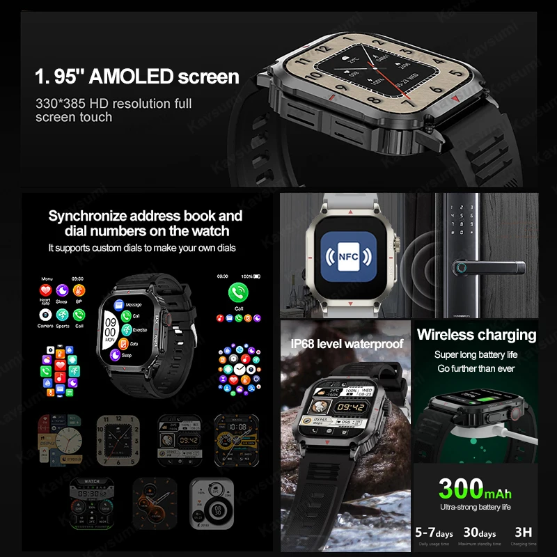 Nowy inteligentny zegarek wojskowy dla Android IOS tętna IP68 zegarki wodoodporne Bluetooth Smartwatch z funkcją dzwonienia trajektorii ruchu GPS