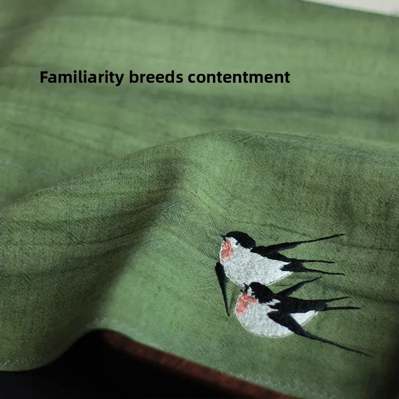 Traditional Chinese Style Exquisite Swallow Embroidery Linen Handkerchief Unisex Soft Absorbent Pocket Hanky Multiple Color Choi
