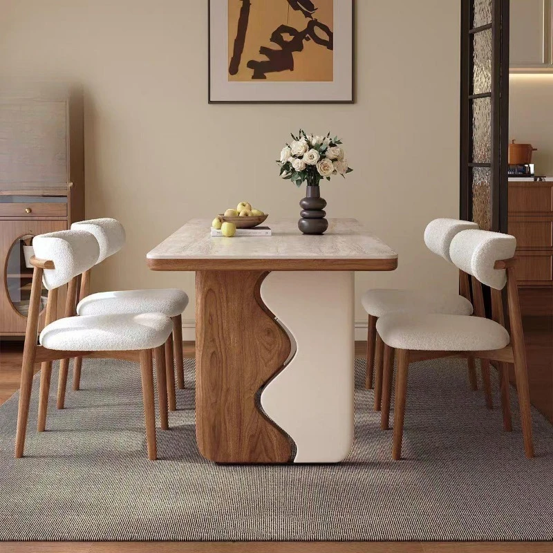 Small apartment long dining table household rectangular dining table retro solid wood dining table