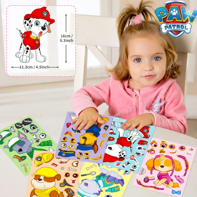 6pcs/set Paw Patrol Children's Puzzle Diy Toy Stickers Marshall Puzzle Stickers Parent-child Interactive Children Surprise Gifts