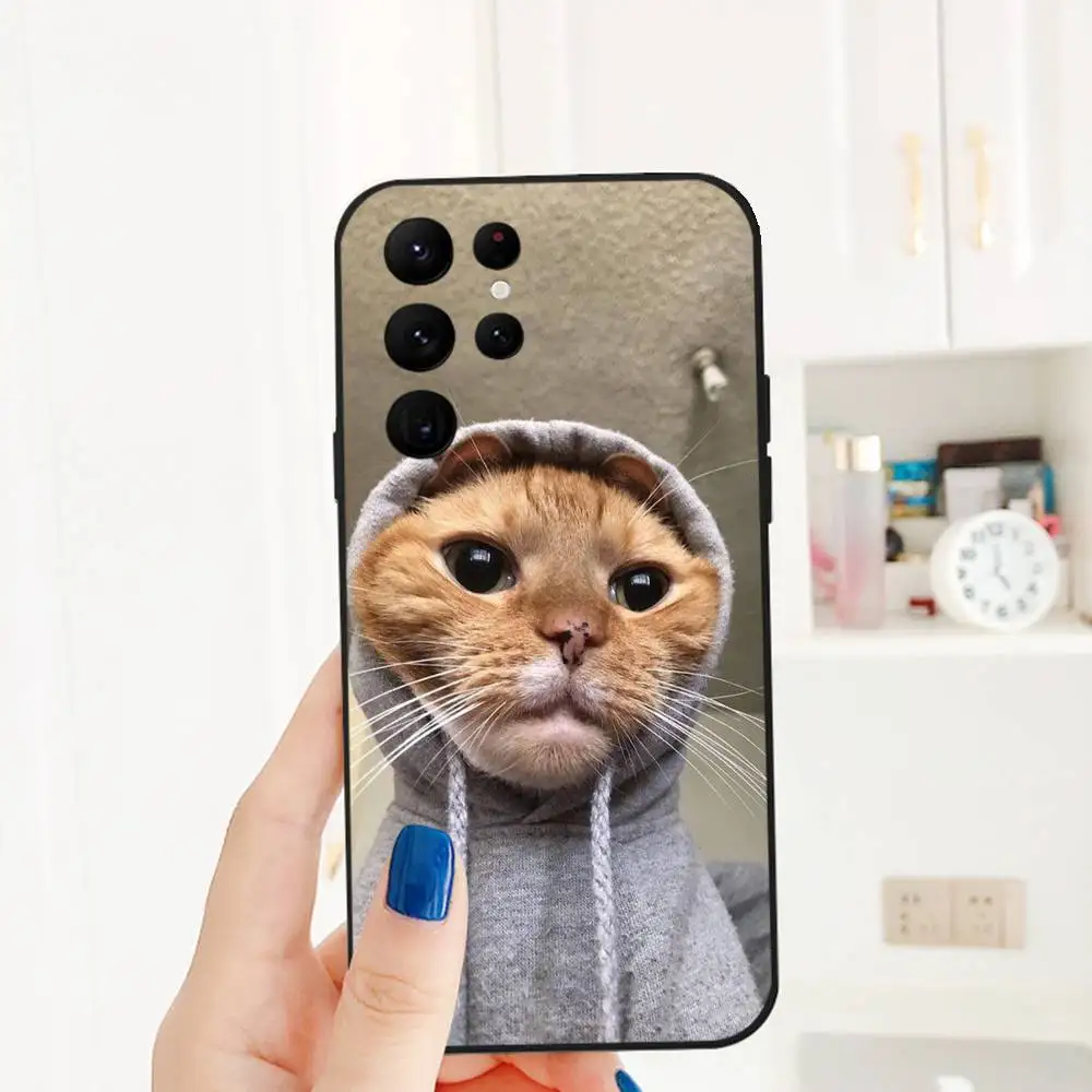 لطيف الحيوانات الأليفة القط مضحك ميمي جراب هاتف لسامسونج S سلسلة s21 s22 s23 s24 s25 FE زائد الكلاسيكية تنوعا أسود لينة قذيفة