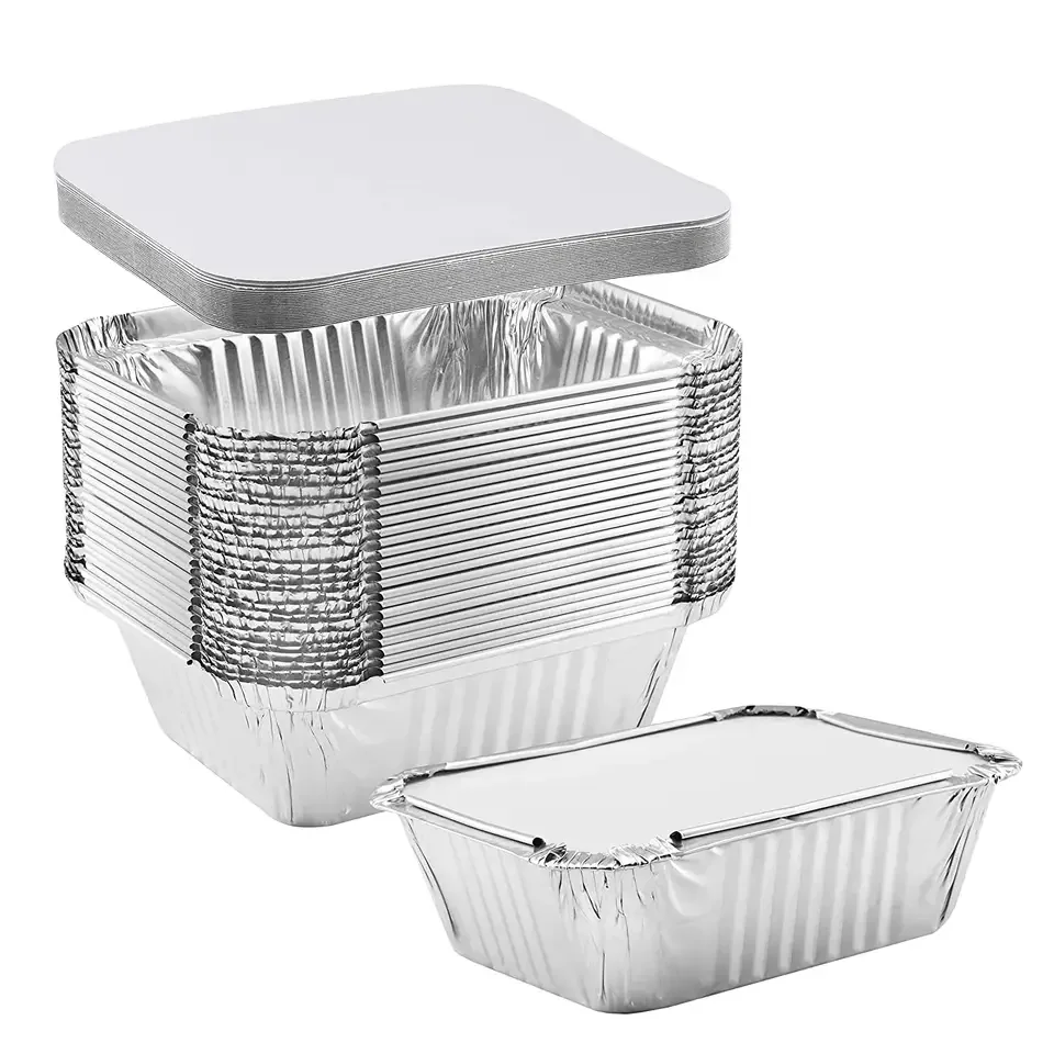 

50Pcs 6x5 InchWholesale Disposable Meal Prep Food Containers Foil Trays with Clear/Cardboard Lid