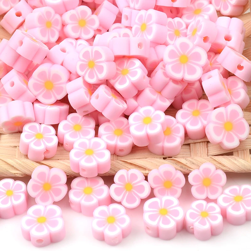 30pcs/Lot Pink Flower Beads Polymer Clay Beads Loose Spacer Beads for Jewelry Making DIY Bracelet Accessories Crafts