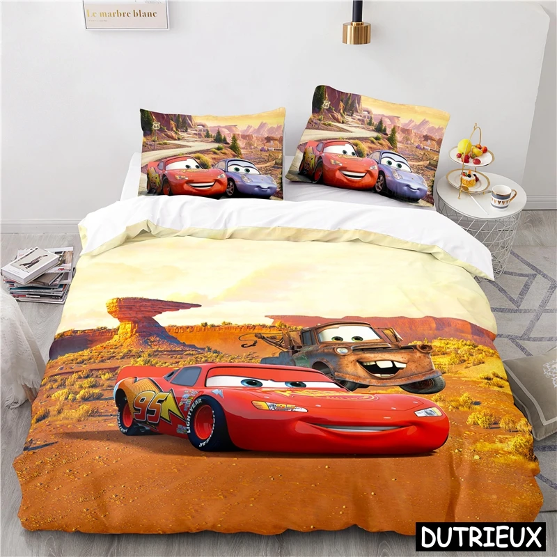 Cars Lightning McQueen Mater 3D Print Bedding Set Comforter Cover With Pillowcase Soft Duvet Cover Set For Children Boys Gift