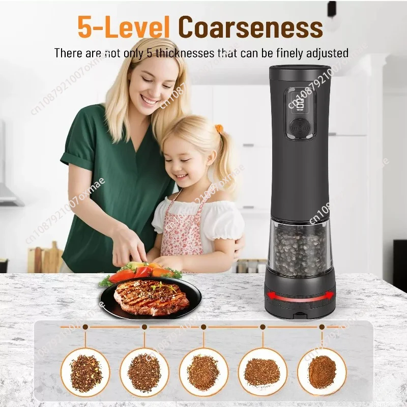 Portable Electric Spice Jar Adjustable Coarseness Pepper Grinder Automatic Salt Mill for Sea Salt Peppercorns Dining Use