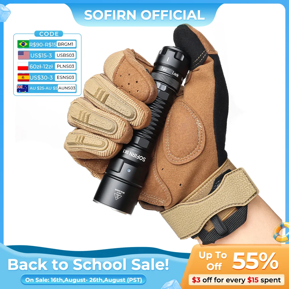 Sofirn SK1 SFT25R Lanterna tática LED 18650 recarregável 1300LM tocha poderosa com interruptor rotativo