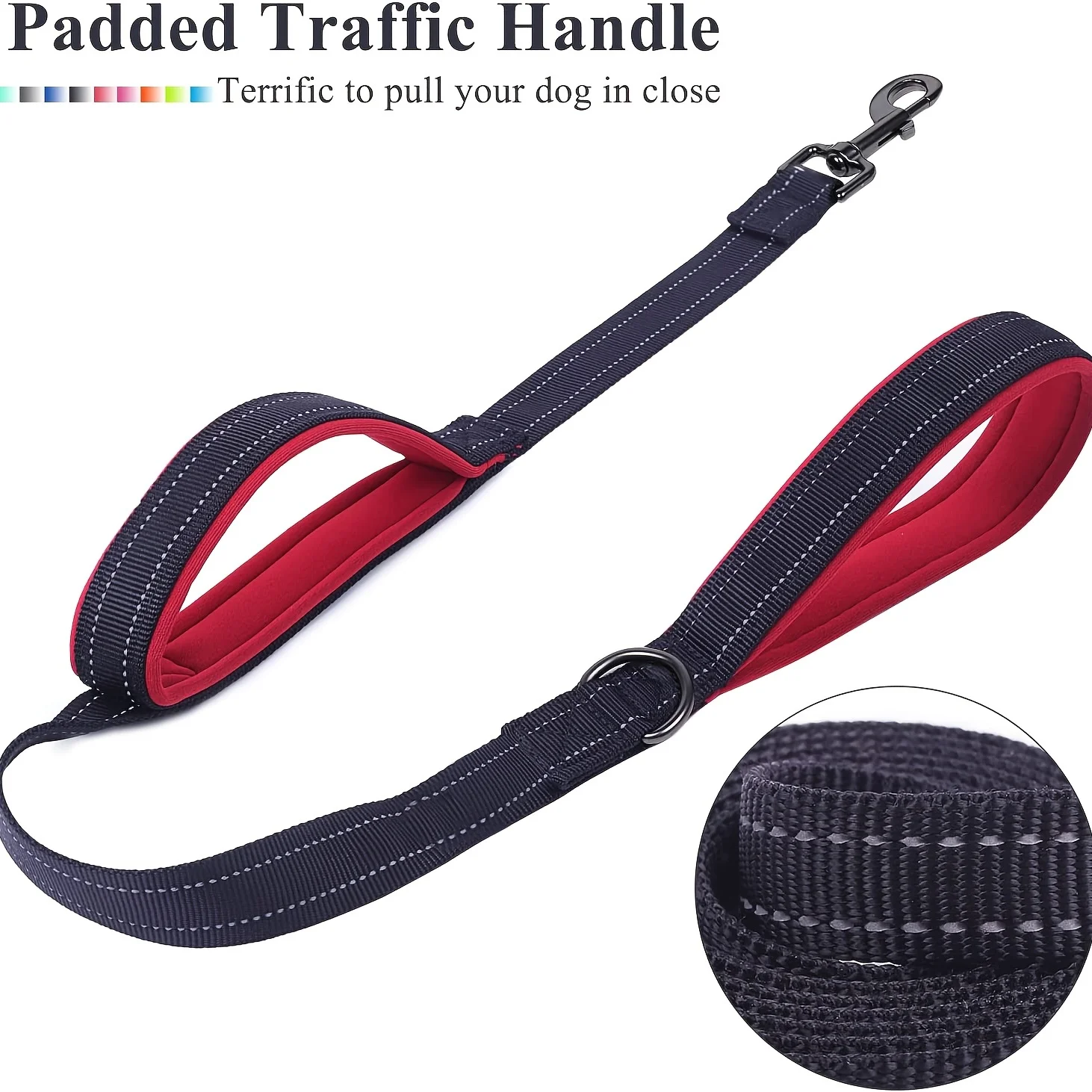 Double Handle Dog Leash Heavy Duty Reflective For Extra Large Dogs_voghion.com