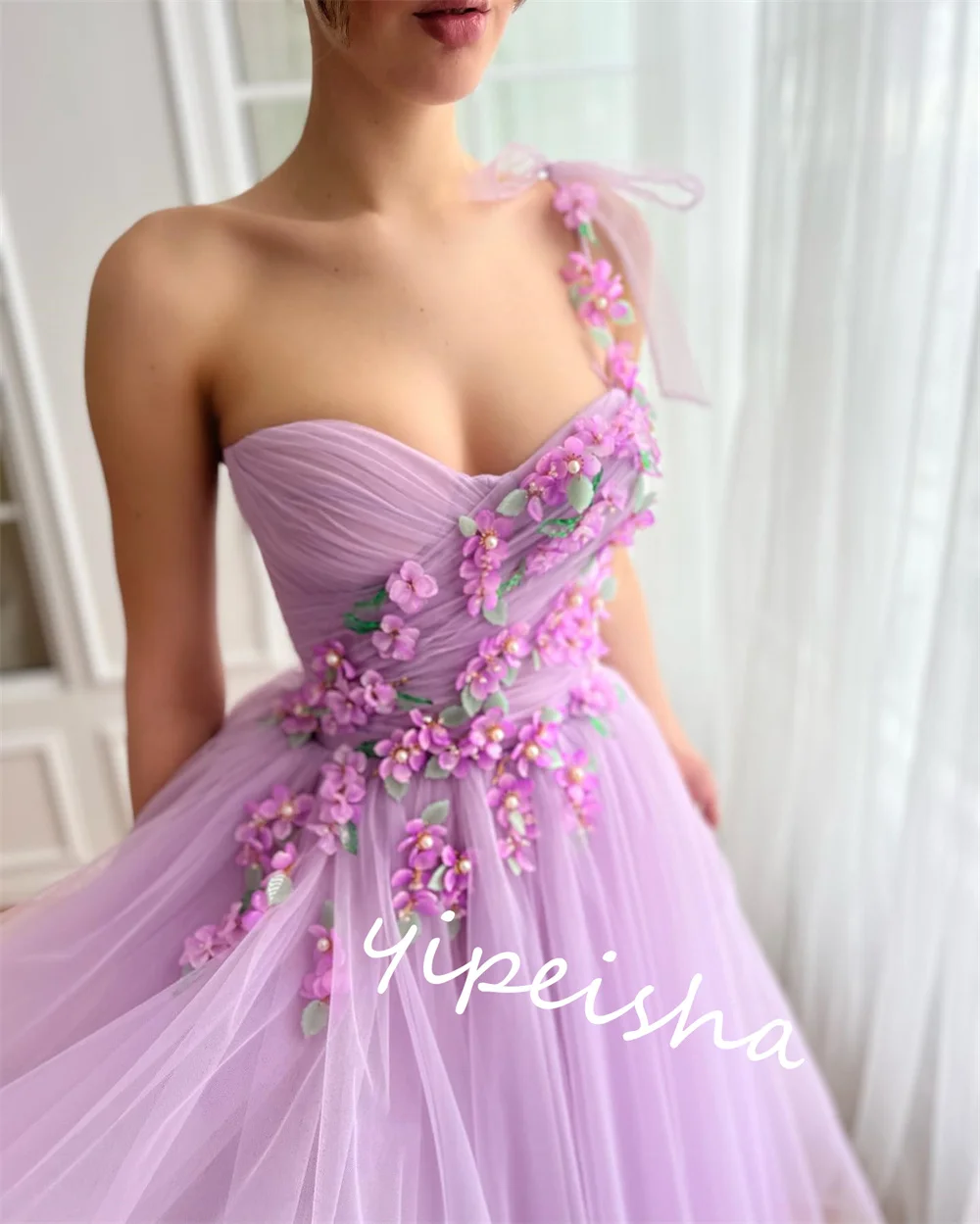 Jiayigong  Tulle Beading Flower Homecoming A-line Spaghetti Strap Bespoke Occasion Gown Midi Dresses Saudi Arabia