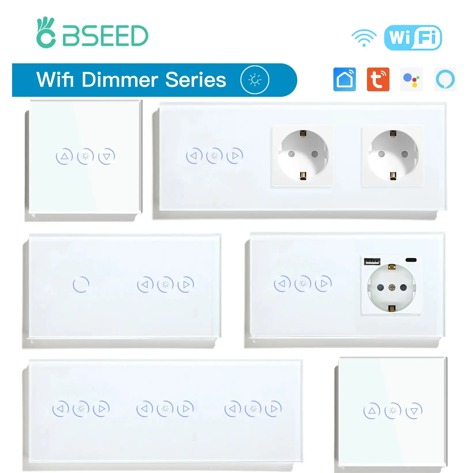 

BSEED Wifi Dimmer Switches APP Control Led Smart Dimmer Series White Glass Panel Support Tuya Google Smart Life Dimmable LED