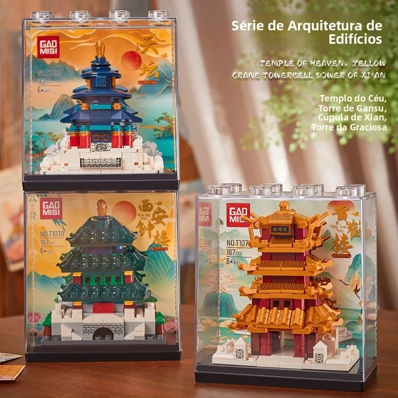 高密度-t070-パズルモデル伝統的な中国の建築装飾教育玩具男の子向け互換性のある部品ギフト