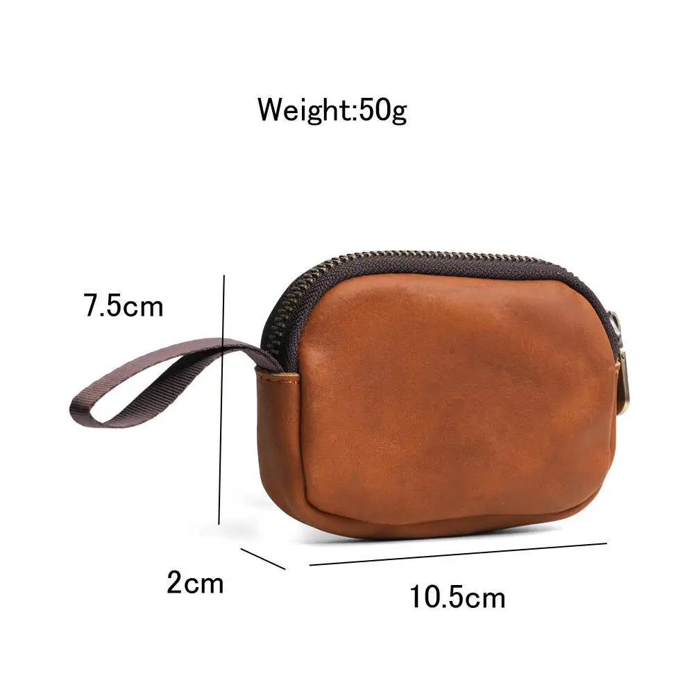 Vintege Casual Genuine Leather Wallet Card Holder Purse Cowhide Crazy Horse Brown Deep Brown Zipper Coin Bag Clip