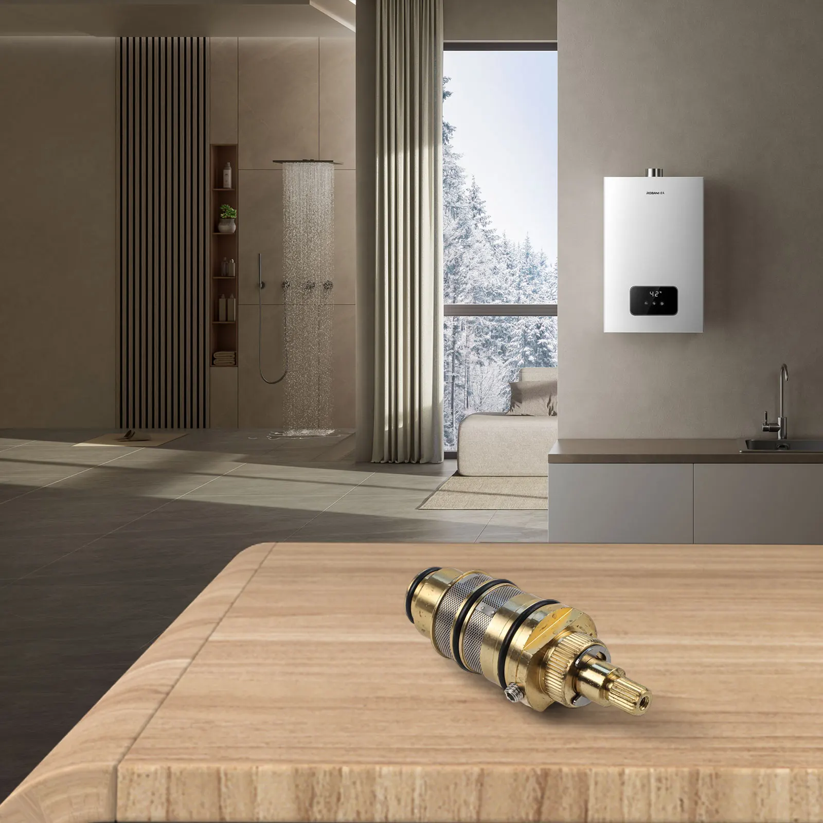 

For Thermostatic Mixer Temperature Control Valve Built in Thermal Components Safety Override Knob Spool Control Precision