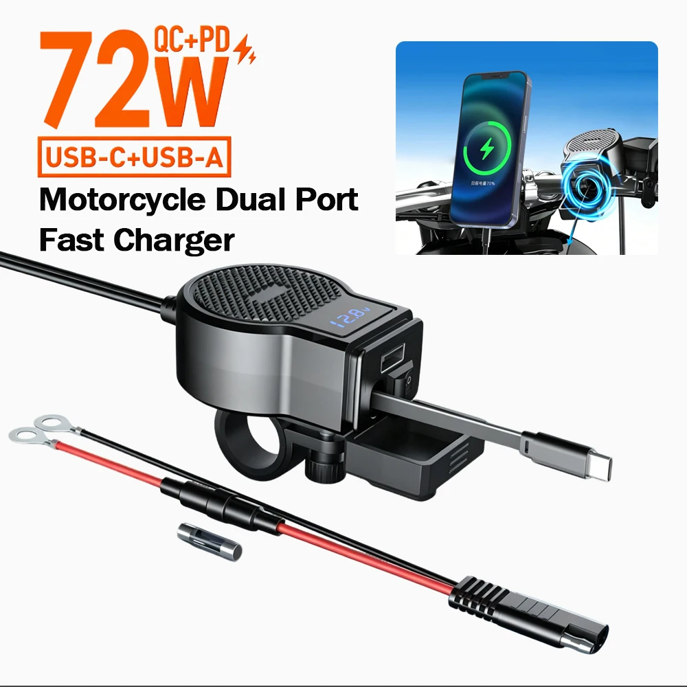 

USB-разъем для мотоцикла 12В, выдвижное зарядное устройство Type-C, адаптер питания с двумя портами PD+QC3.0, с выключателем, водонепроницаемый, с цифровым вольтметром