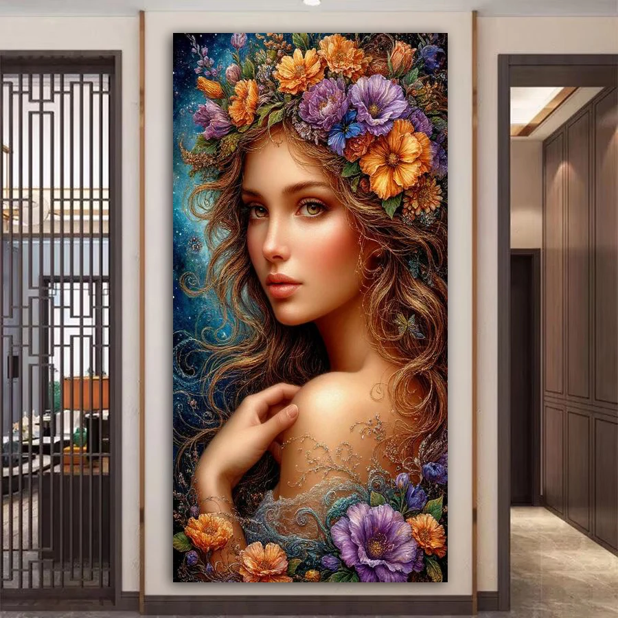 

Fullcang Beautiful Woman Flowers Large Diy Diamond Painting New 2025 Pretty Lady Full Mosaic Embroidery Picture Size 80x160cm