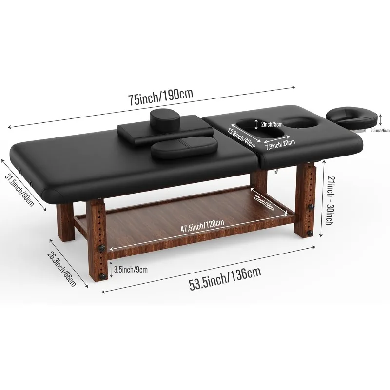 700LBS Heavy Duty Stationary Massage Table with Adjustable Face Pillow and Adjustable Legs for Treatment, Physical Therapy