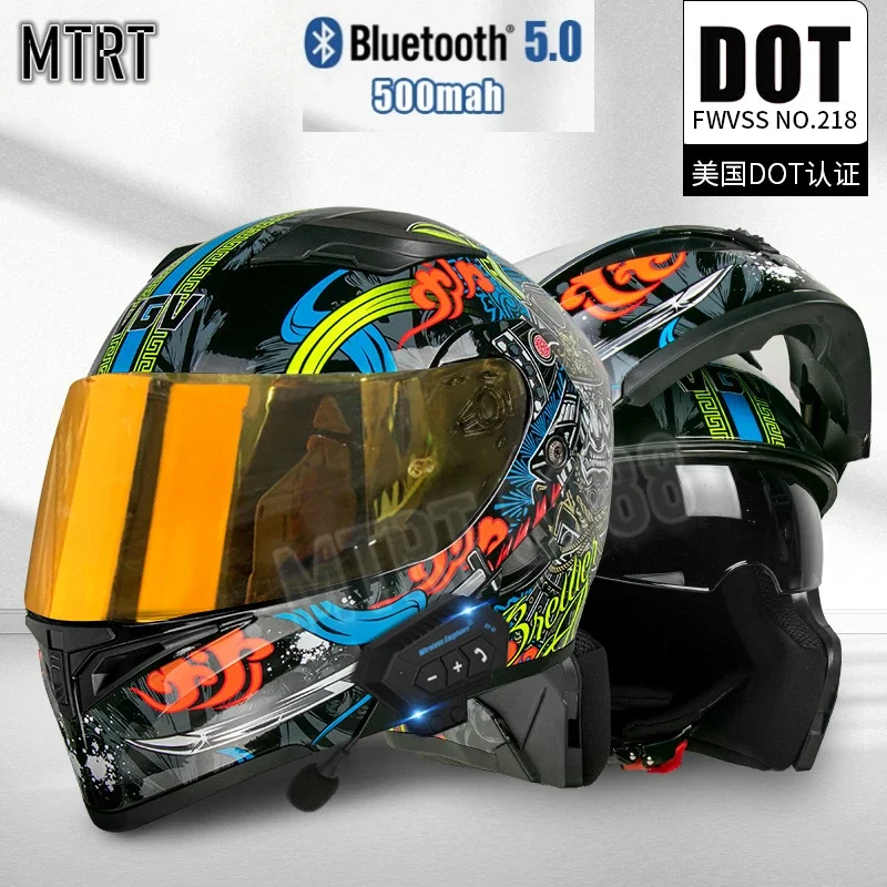 

DOT Certification Motorcycle Bluetooth Helmet Double Lens Cross Section Safety Helmet Modular Flip Helm Unisex Helmet with Visor