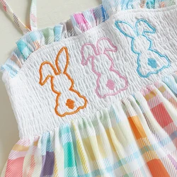 Girls Floral Print Dress Sleeveless Ruffle Hem Bow Tie Back Smocked Dress Toddler A-Line Dress with Embroidery