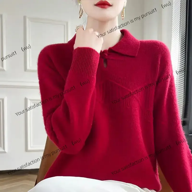 ZOCI-Sweater Rajut Kancing Chic Baru Musim Gugur Musim Dingin Wanita Vintage Longgar Kerah Lipat Pullover Nyaman Lembut Wol Jumper