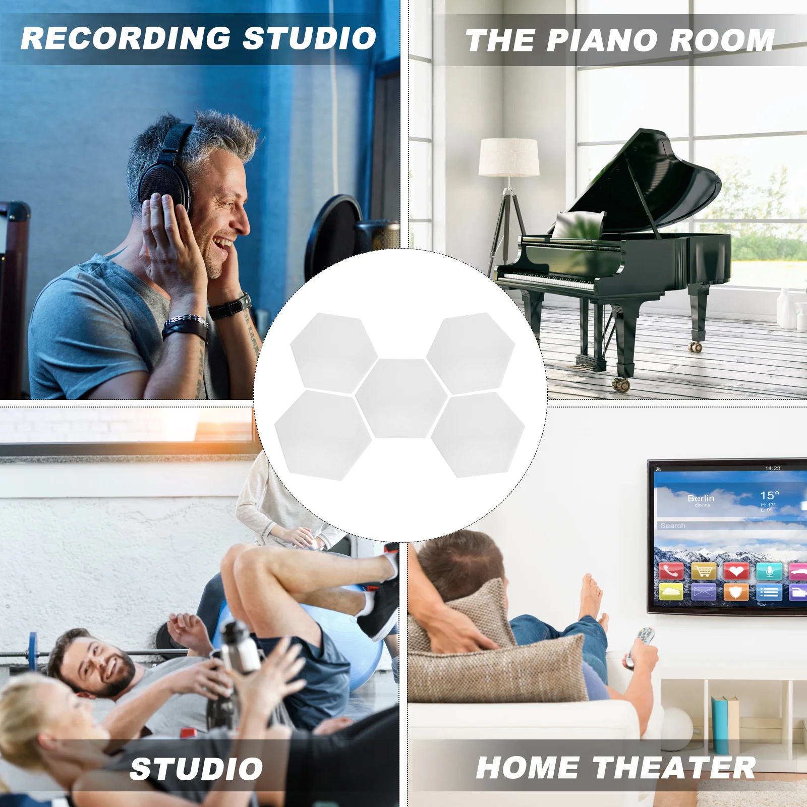 

5 Pcs Door Sound Proofing Sound-absorbing Panels Game Room Board White Polyester