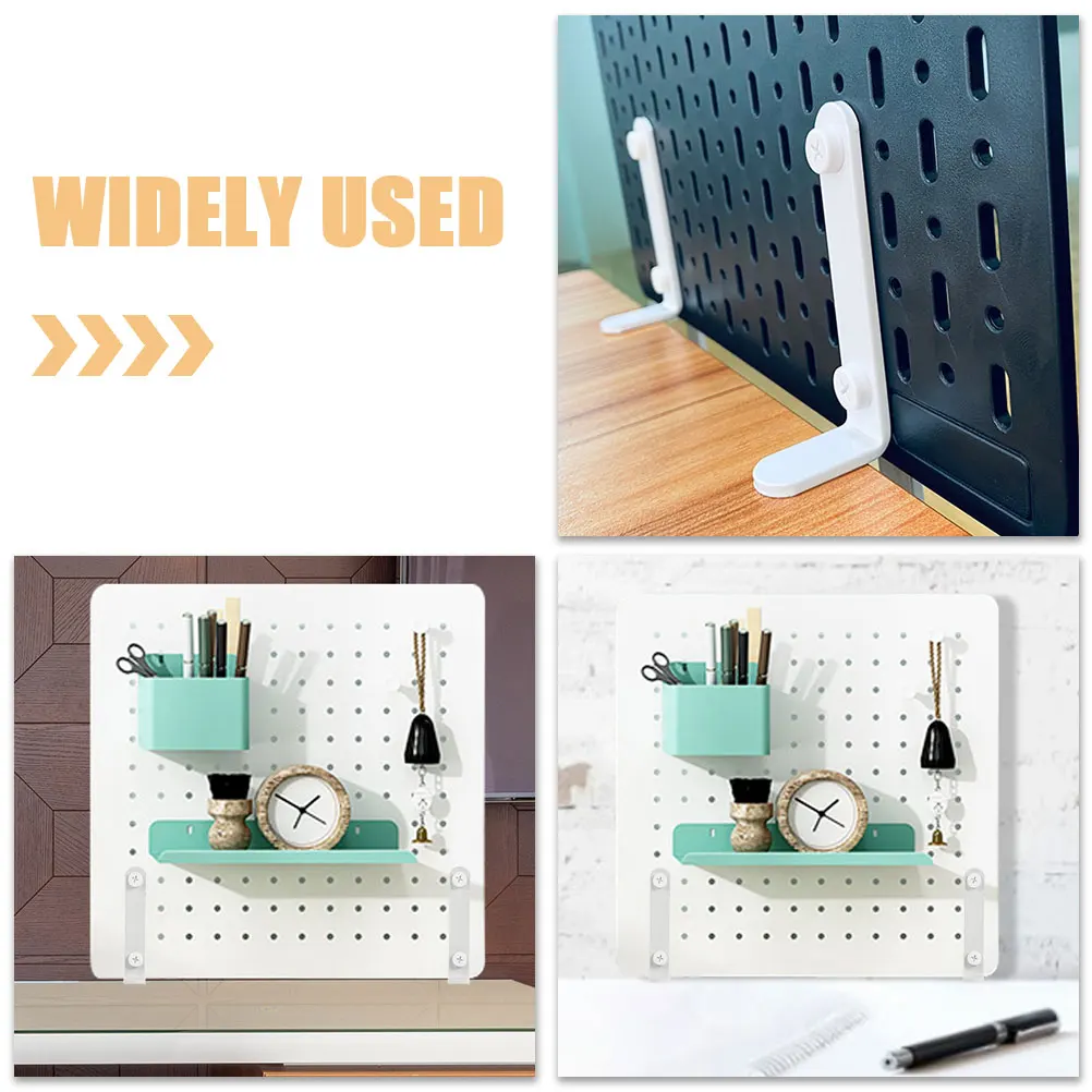 

2 Pcs White Iron Desk Pegboard Brackets Durable Coating Stable Support Easy Installation Storage Rack Table Mount Accessories