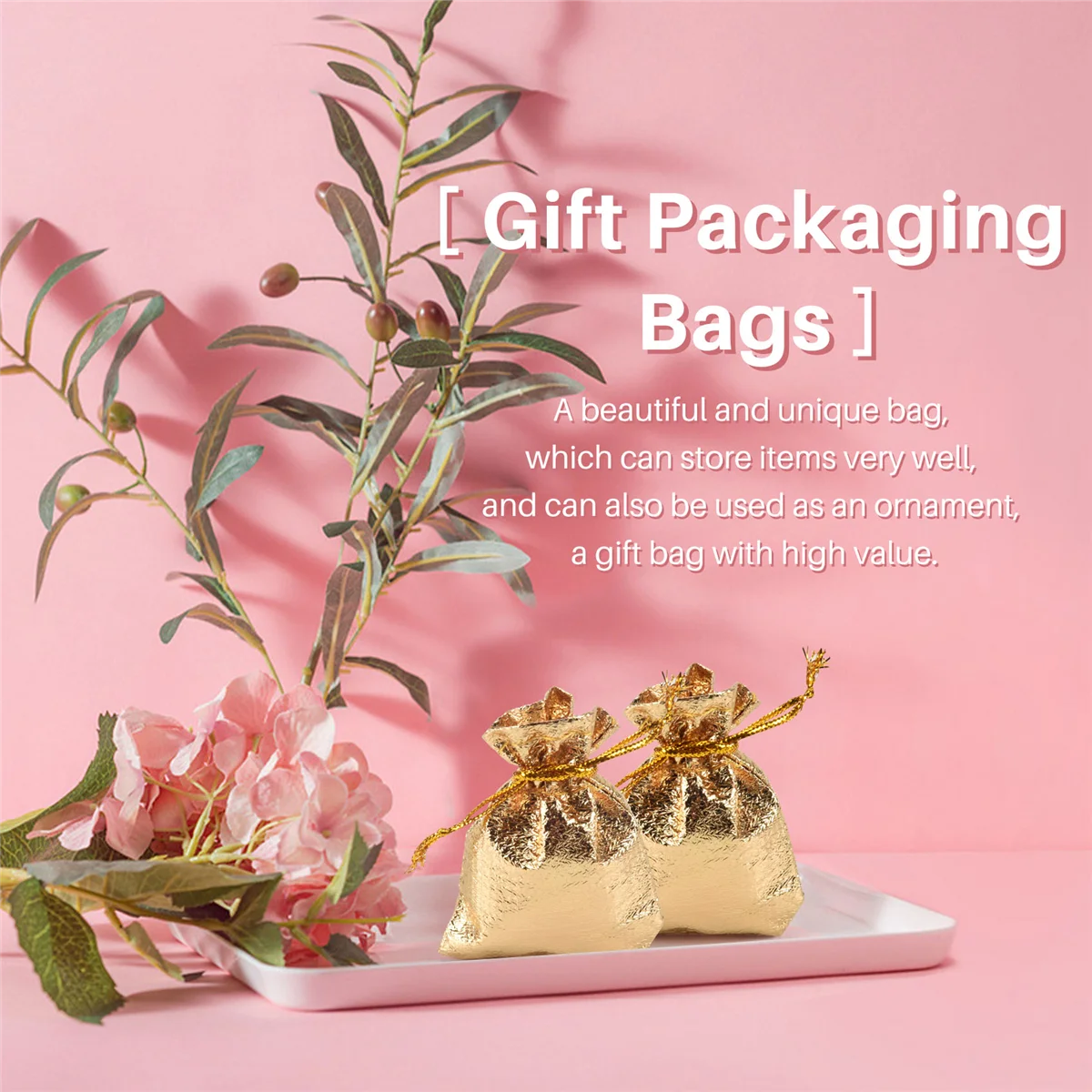 100Pcs Gold Foil Organza Bag Candy Gift Bags Wedding Favor Pouch Gift Packaging Bags Drawstring Pouch 5x7Cm