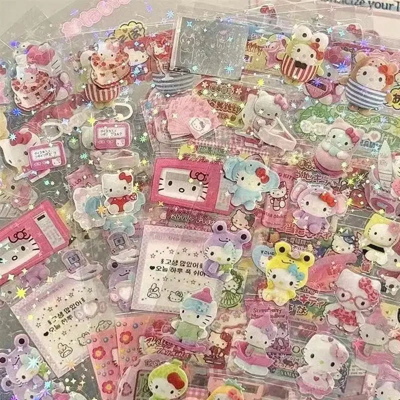 5pcs Japanese Rilakkuma Hello Kitty Cut Film Sticker Cute Waterproof Diy Hand Account Sticker Mobile Case Decorative Sticker Gif
