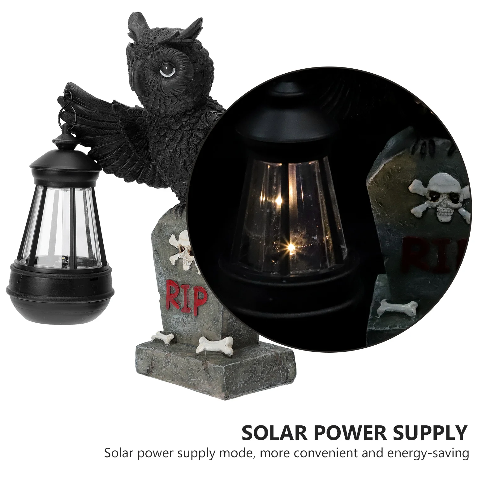 

1pc Halloween Solar Owl Hand Lantern Ornament Party Yard Decor Resin Craft Gift Balcony Decoration Outdoor Indoor Use