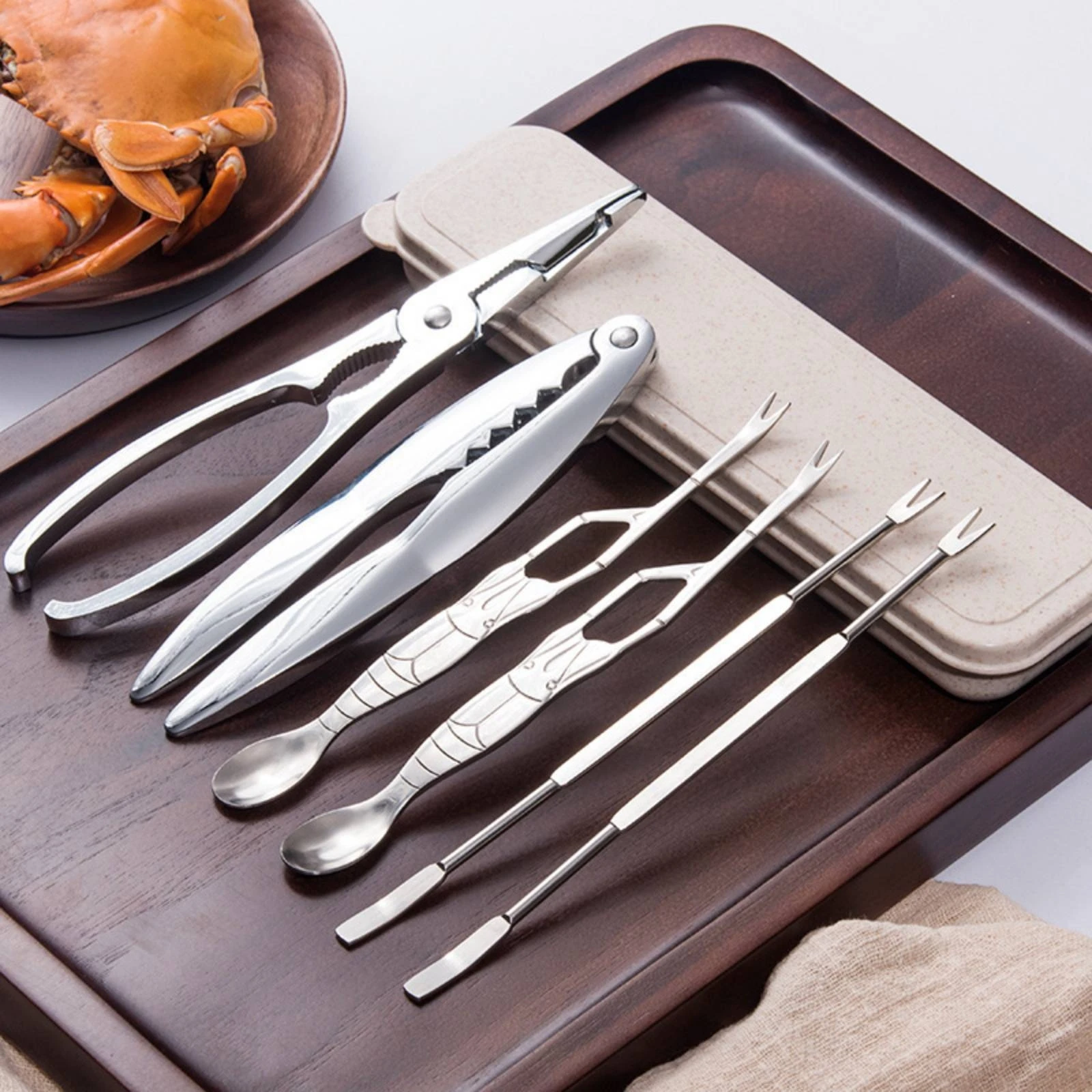 

6 Pieces Crab Spoon and Fork Set Rust-Resistant Stainless Steel Crab Fork Seafood Tools Kit Gift Idea Tableware Dishwasher Safe